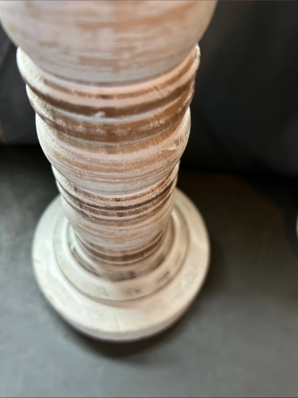 Rustic Distressed White Wood Pillar Candle Holders - Set of 2